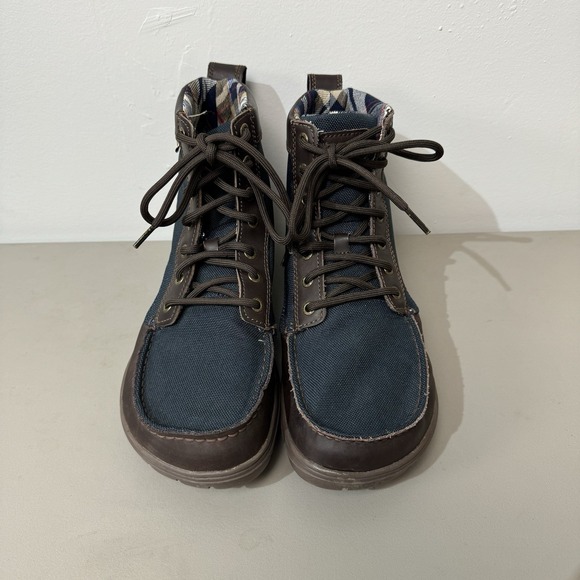 Lems Boulder Boots Size 42 Blue Brown Leather Mesh Barefoot Wide Toe - Picture 6 of 16